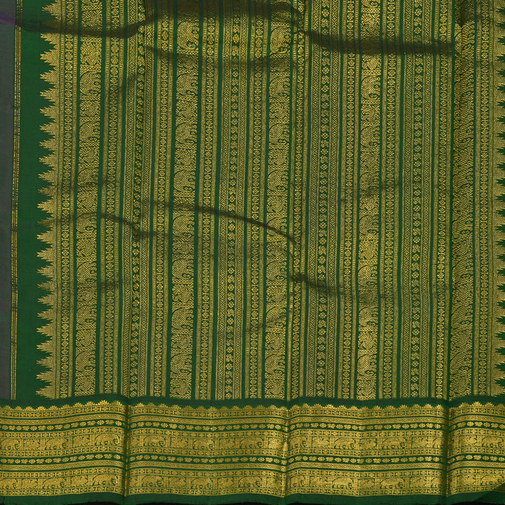 Hayagrivas Handloom Kanjivaram Plum Purple Silk Saree with Bottle Green Border KBE428E3-1