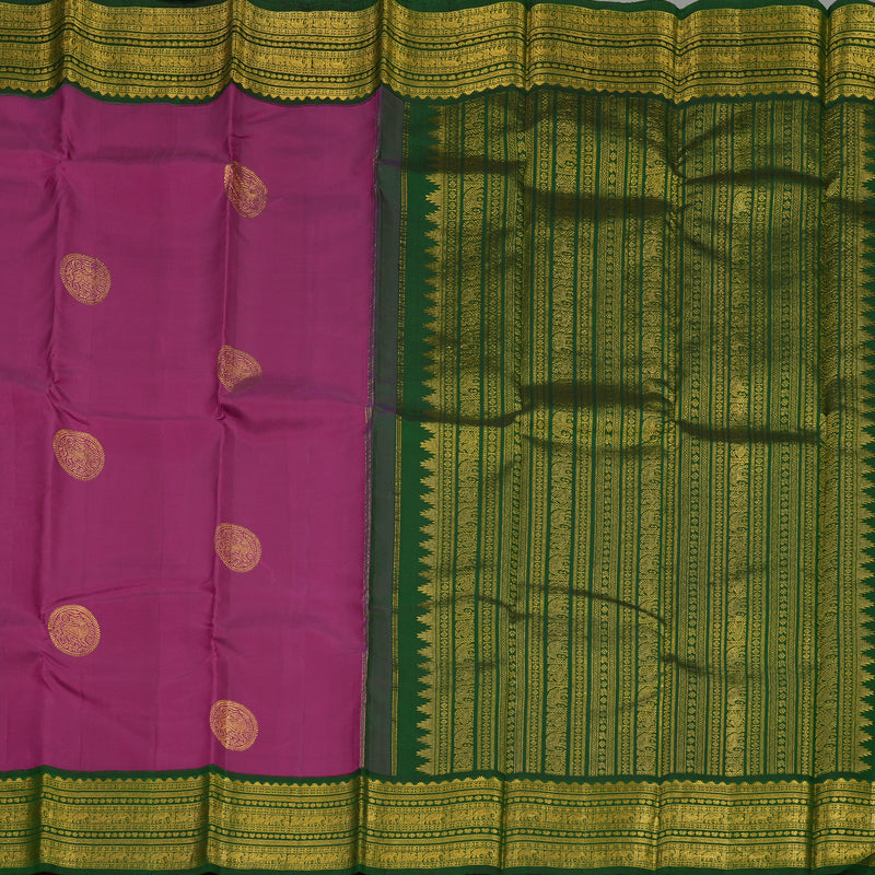 Hayagrivas Handloom Kanjivaram Plum Purple Silk Saree with Bottle Green Border KBE428E3-1