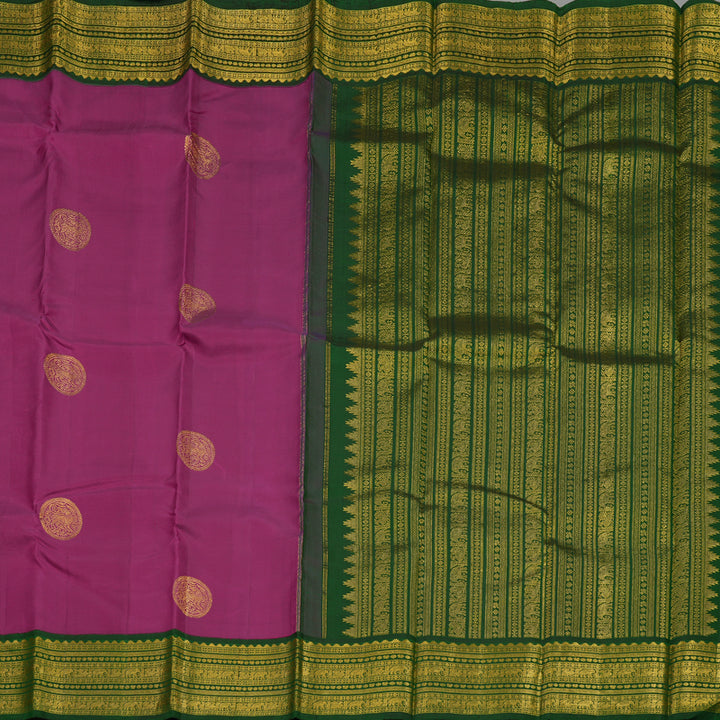Hayagrivas Handloom Kanjivaram Plum Purple Silk Saree with Bottle Green Border KBE428E3-1