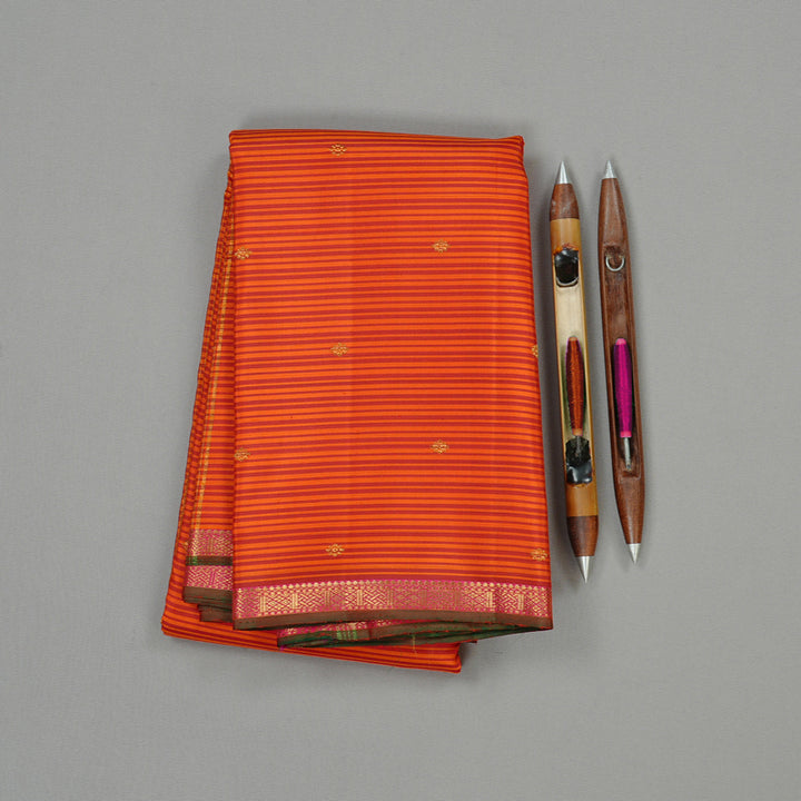 Hayagrivas Handloom Kanjivaram Silk Saree in Gorgeous Orange with Pink KBE42D1-1