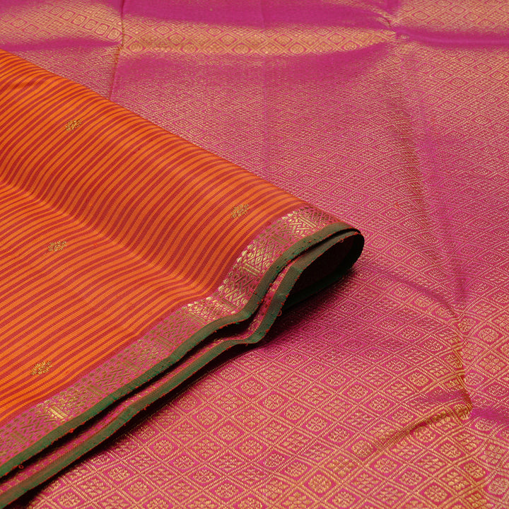 Hayagrivas Handloom Kanjivaram Silk Saree in Gorgeous Orange with Pink KBE42D1-1