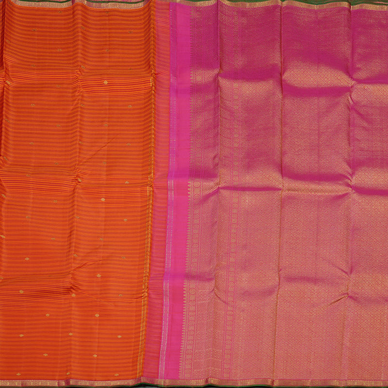 Hayagrivas Handloom Kanjivaram Silk Saree in Gorgeous Orange with Pink KBE42D1-1