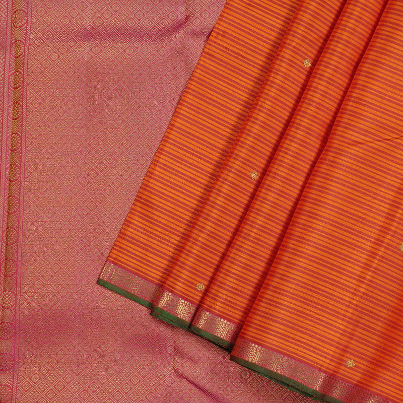Hayagrivas Handloom Kanjivaram Silk Saree in Gorgeous Orange with Pink KBE42D1-1