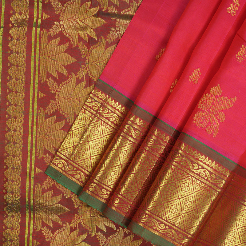 Hayagrivas Bright Pink Pure One-sided Border Kanjivaram Silk saree KBE431E1-1