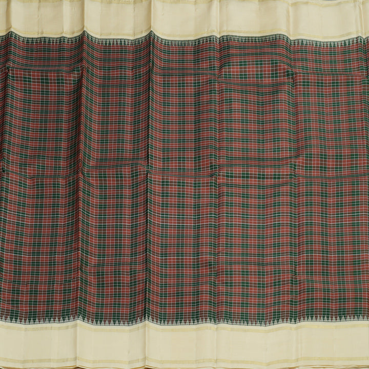 Hayagrivas Handloom kanjivaram silk saree in maroon with green checks with Half white KBE433E2-1