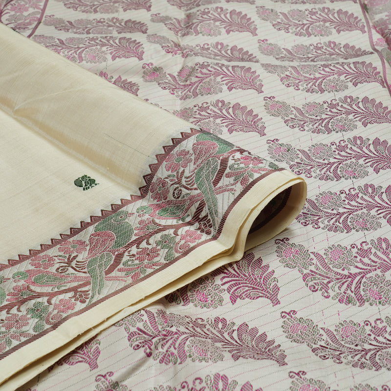 Hayagrivas Handloom Kanjivaram Thread work silk saree In Half white KBE434E1-1