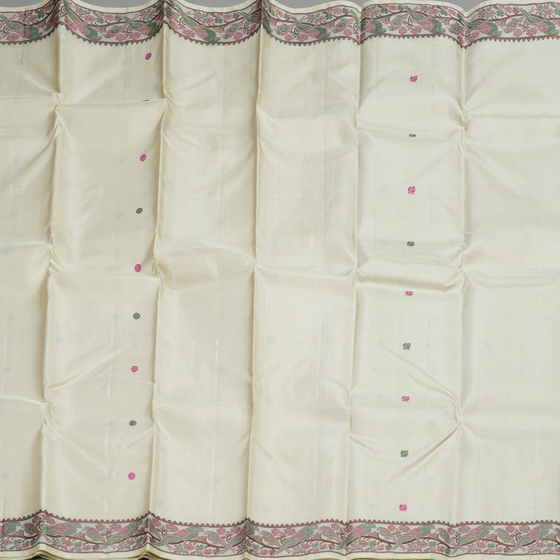 Hayagrivas Handloom Kanjivaram Thread work silk saree In Half white KBE434E1-1