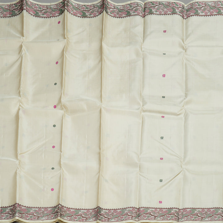 Hayagrivas Handloom Kanjivaram Thread work silk saree In Half white KBE434E1-1