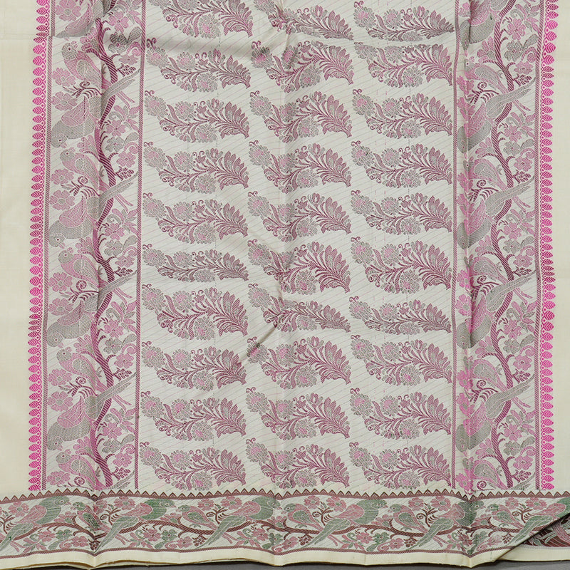 Hayagrivas Handloom Kanjivaram Thread work silk saree In Half white KBE434E1-1