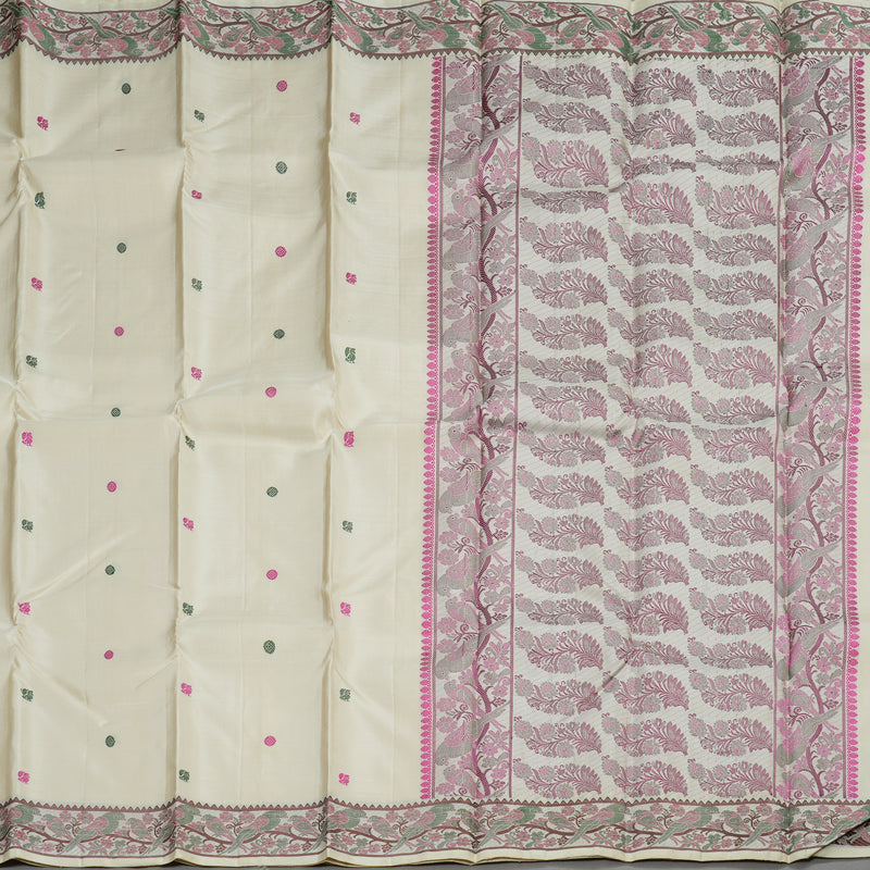 Hayagrivas Handloom Kanjivaram Thread work silk saree In Half white KBE434E1-1