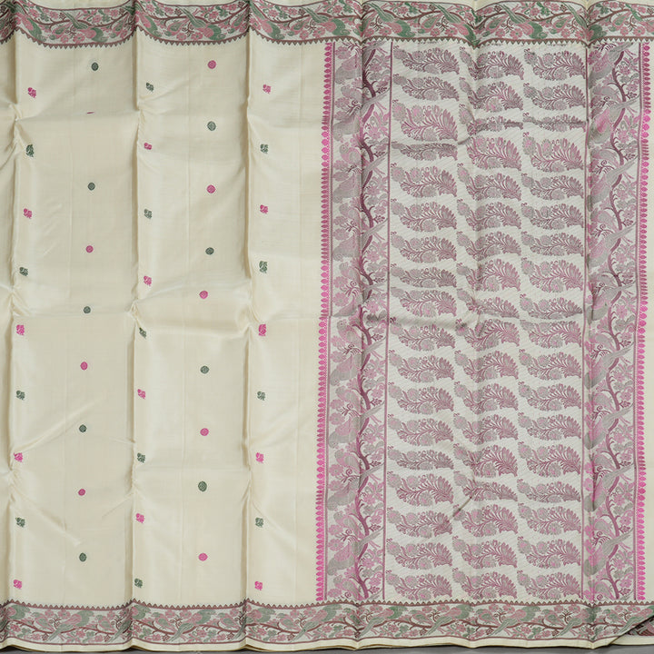 Hayagrivas Handloom Kanjivaram Thread work silk saree In Half white KBE434E1-1