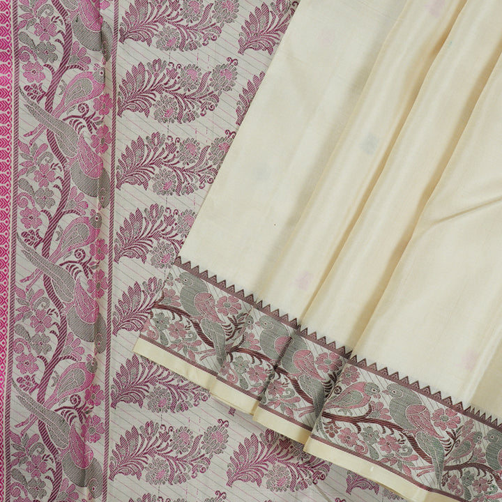 Hayagrivas Handloom Kanjivaram Thread work silk saree In Half white KBE434E1-1