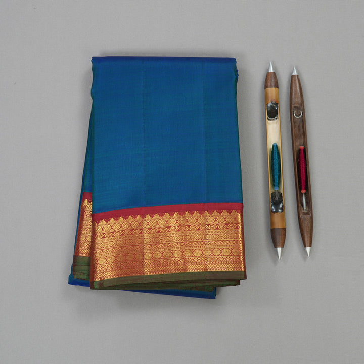 Hayagrivas Handloom Pure Kanjivaram Silk Saree in Captivating Peacock blue KBE435E1-1