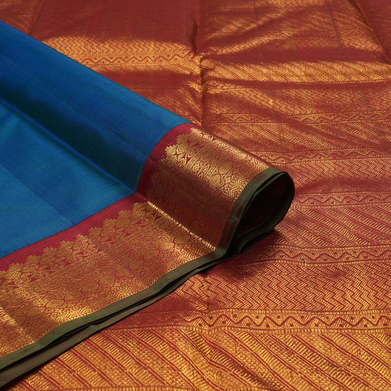 Hayagrivas Handloom Pure Kanjivaram Silk Saree in Captivating Peacock blue KBE435E1-1