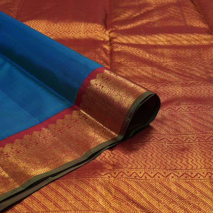 Hayagrivas Handloom Pure Kanjivaram Silk Saree in Captivating Peacock blue KBE435E1-1