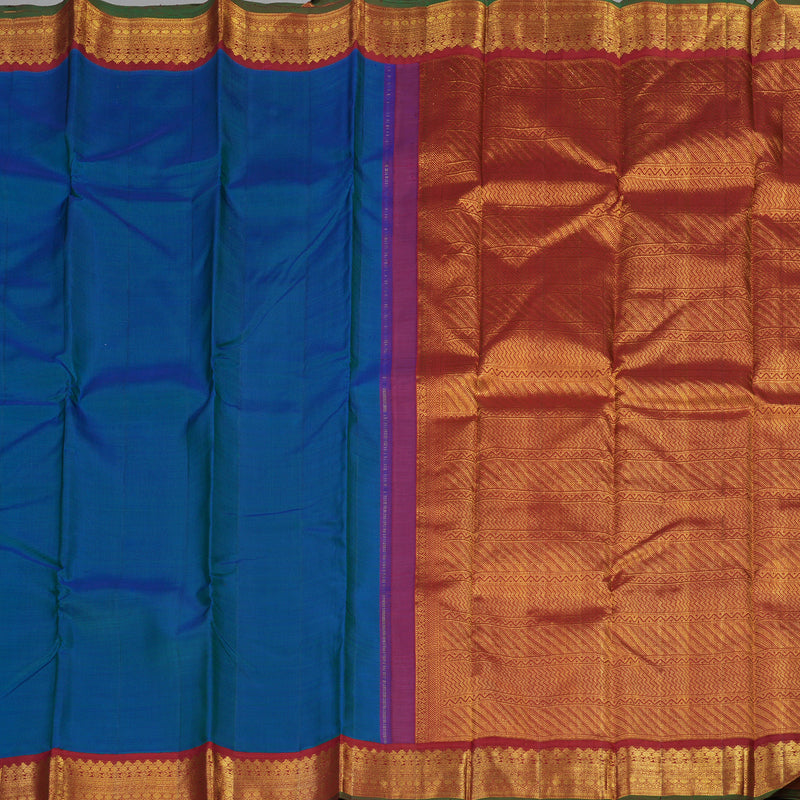 Hayagrivas Handloom Pure Kanjivaram Silk Saree in Captivating Peacock blue KBE435E1-1