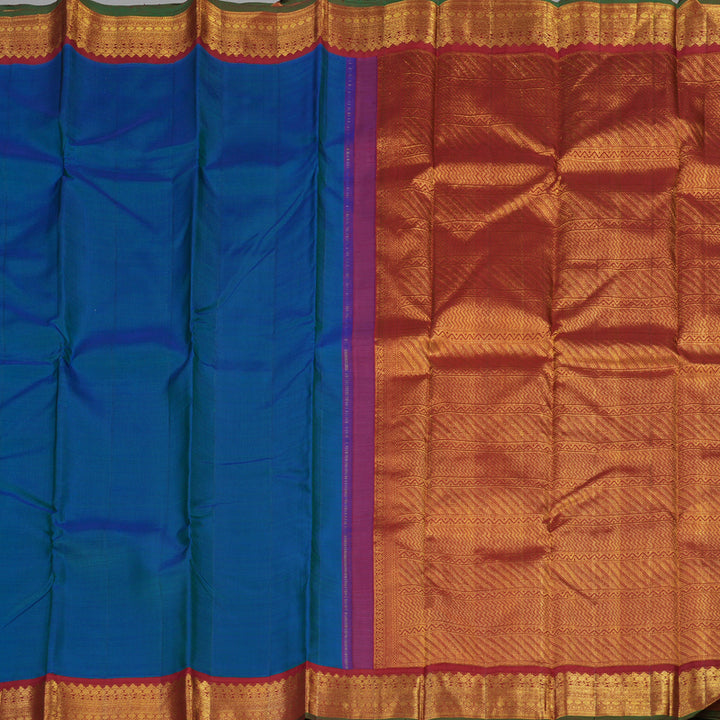 Hayagrivas Handloom Pure Kanjivaram Silk Saree in Captivating Peacock blue KBE435E1-1