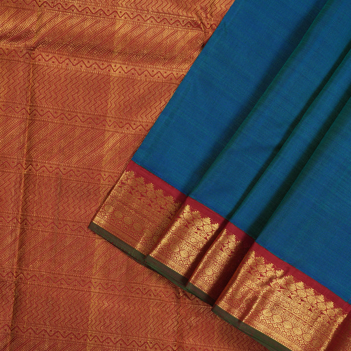 Hayagrivas Handloom Pure Kanjivaram Silk Saree in Captivating Peacock blue KBE435E1-1