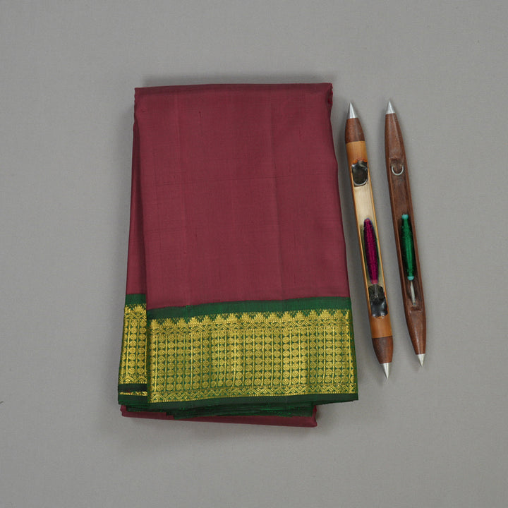 Hayagrivas Handloom Pinkish Maroon Kanjivaram Silk Saree with Bottle Green Border KBE435E2-1
