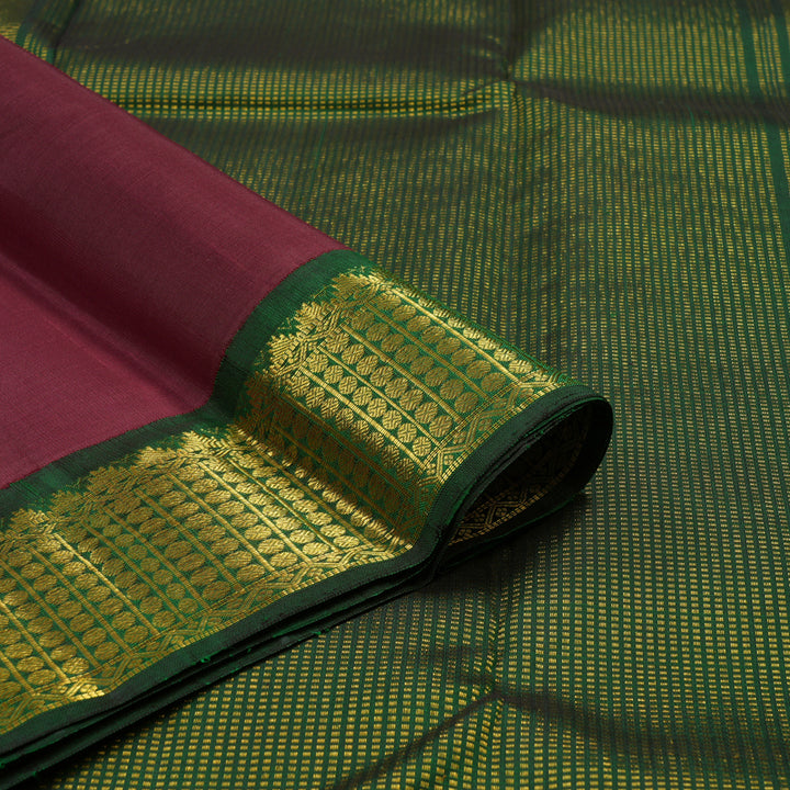 Hayagrivas Handloom Pinkish Maroon Kanjivaram Silk Saree with Bottle Green Border KBE435E2-1