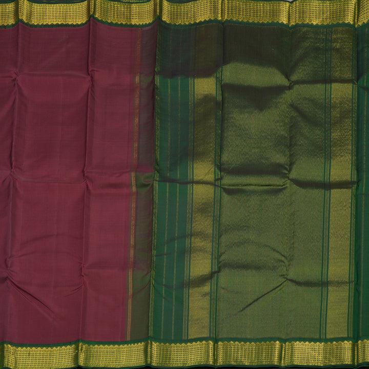 Hayagrivas Handloom Pinkish Maroon Kanjivaram Silk Saree with Bottle Green Border KBE435E2-1