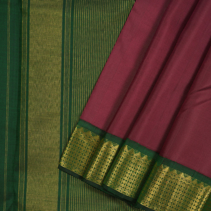Hayagrivas Handloom Pinkish Maroon Kanjivaram Silk Saree with Bottle Green Border KBE435E2-1