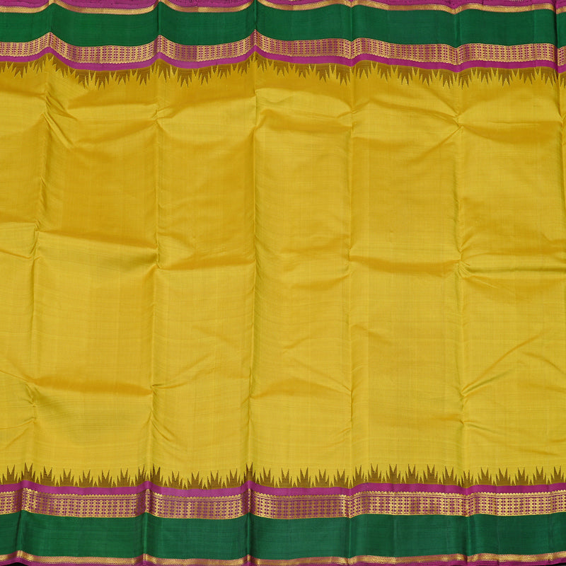 Hayagrivas Mustard Yellow Handloom Kanjivaram Silk Saree with Bottle Green Border KBE43D6-1