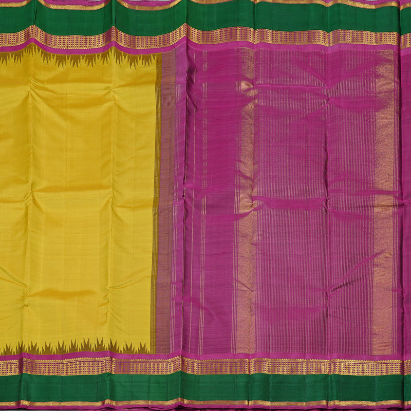 Hayagrivas Mustard Yellow Handloom Kanjivaram Silk Saree with Bottle Green Border KBE43D6-1