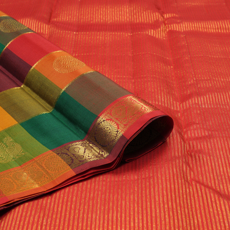 Hayagrivas Handloom Pure Kanjivaram Silk Saree in Striking Multi-Colour Checks KBE440E3-2