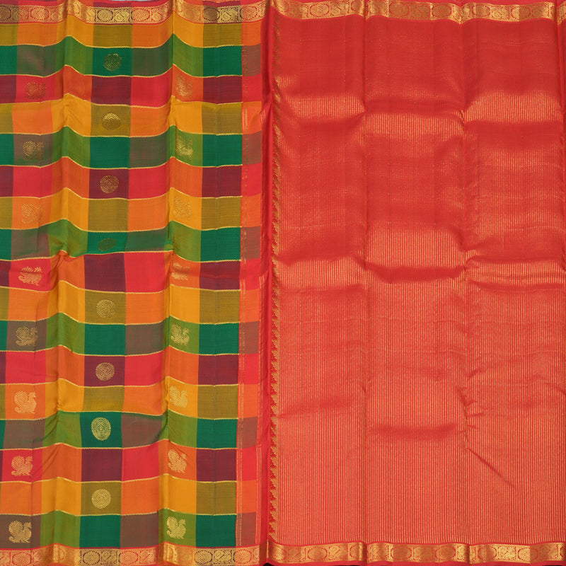 Hayagrivas Handloom Pure Kanjivaram Silk Saree in Striking Multi-Colour Checks KBE440E3-2