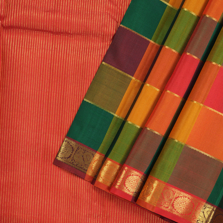 Hayagrivas Handloom Pure Kanjivaram Silk Saree in Striking Multi-Colour Checks KBE440E3-2
