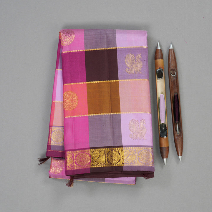 Hayagrivas Handloom Pure Kanjivaram Silk Saree in Radiant Multi-Colour Checks KBE440E3-3