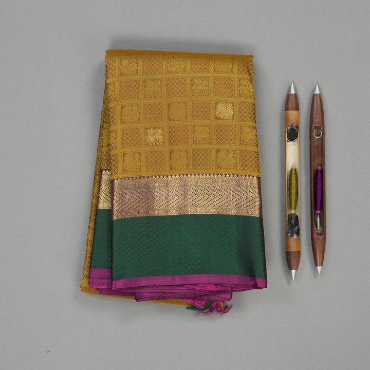 Hayagrivas Handloom Pure Kanjivaram Silk Saree in Intense Honey Mustard KBE441E12-1