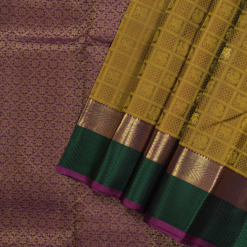 Hayagrivas Handloom Pure Kanjivaram Silk Saree in Intense Honey Mustard KBE441E12-1