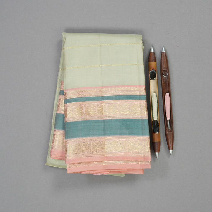 Hayagrivas Handloom Pure Kanjivaram Silk Saree in Tranquil Half White KBE441E14-1
