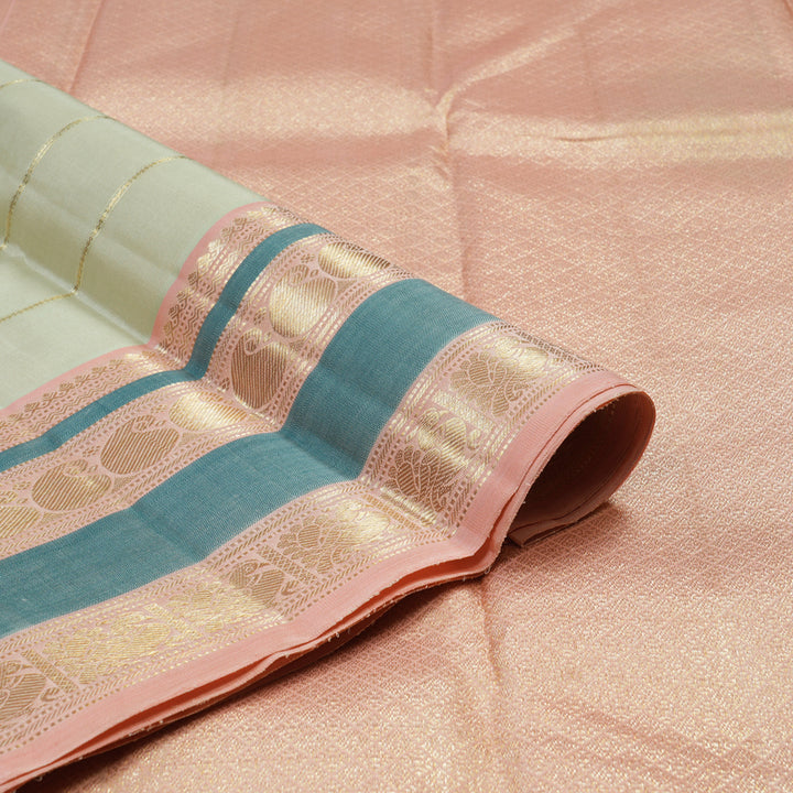Hayagrivas Handloom Pure Kanjivaram Silk Saree in Tranquil Half White KBE441E14-1
