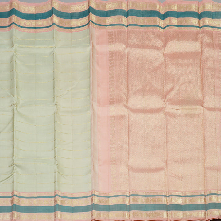 Hayagrivas Handloom Pure Kanjivaram Silk Saree in Tranquil Half White KBE441E14-1