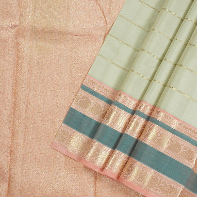 Hayagrivas Handloom Pure Kanjivaram Silk Saree in Tranquil Half White KBE441E14-1