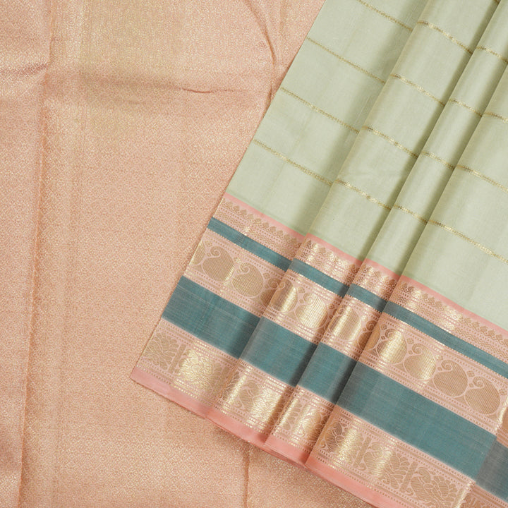 Hayagrivas Handloom Pure Kanjivaram Silk Saree in Tranquil Half White KBE441E14-1