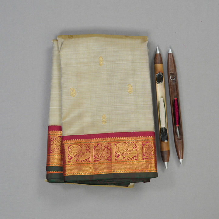 Hayagrivas Handloom Pure Kanjivaram Silk Saree in Glorious Sandal Beige KBE441E8-1
