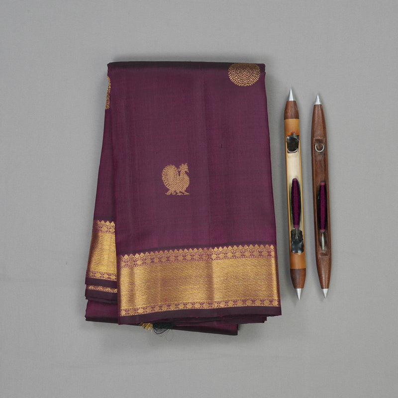 Hayagrivas Handloom Pure Kanjivaram Silk Saree in Opulent Dark Purple KBE443E1-1