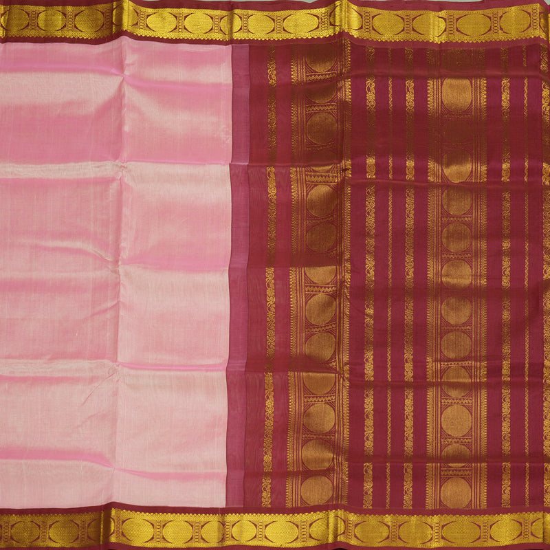Hayagrivas Handloom Kanjivaram silk cotton saree in Baby pink with maroonish pink KBE446E1-10