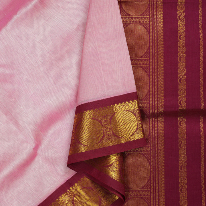 Hayagrivas Handloom Kanjivaram silk cotton saree in Baby pink with maroonish pink KBE446E1-10