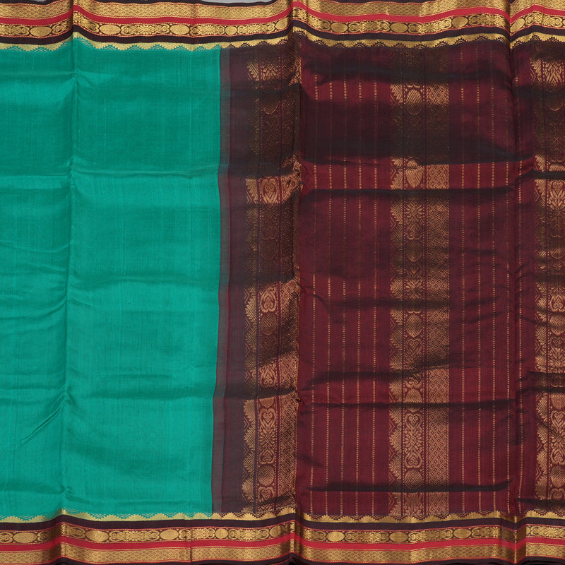 Hayagrivas Handloom Pure Silk Cotton Saree in Sea Green with Dark Maroon KBE446E1-18