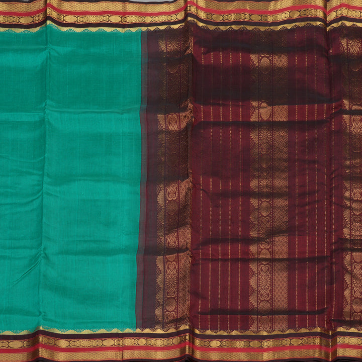 Hayagrivas Handloom Pure Silk Cotton Saree in Sea Green with Dark Maroon KBE446E1-18