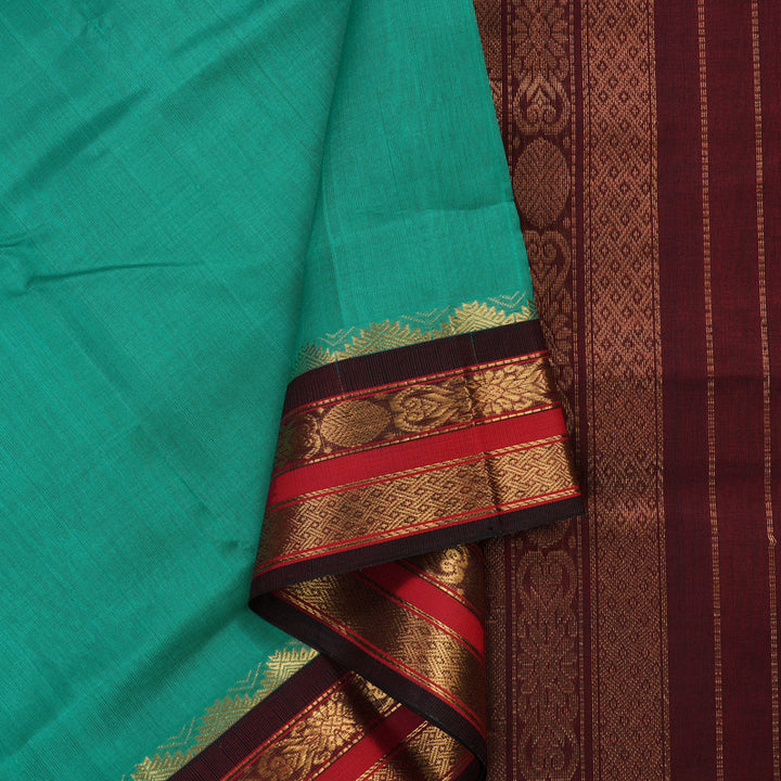 Hayagrivas Handloom Pure Silk Cotton Saree in Sea Green with Dark Maroon KBE446E1-18