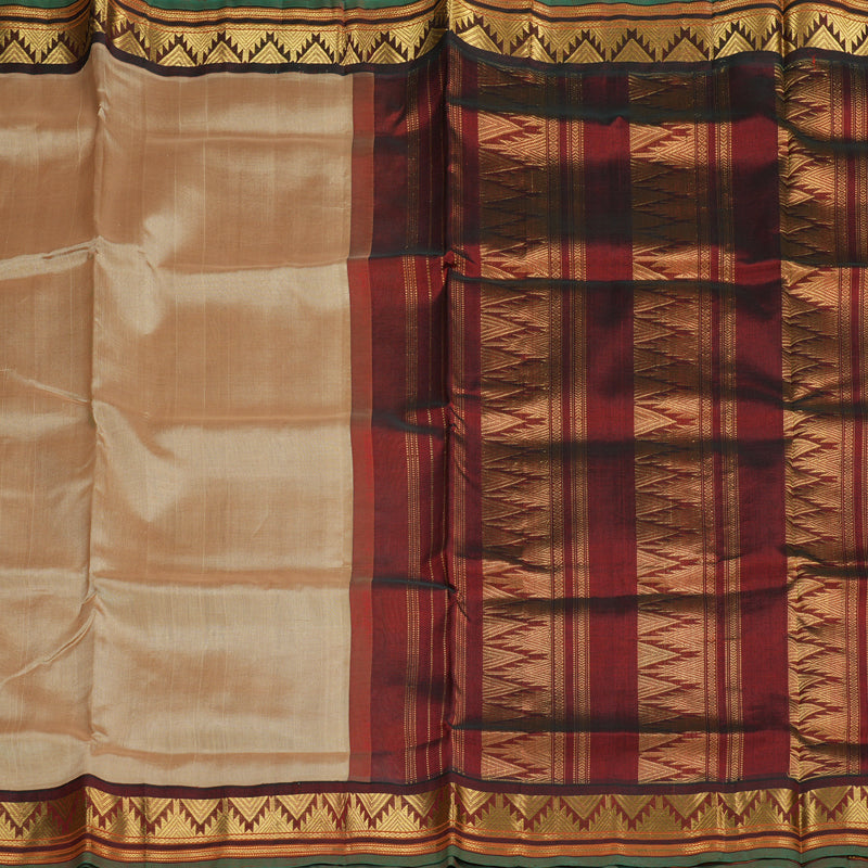 Hayagrivas Handloom kanjivaram silk cotton saree in Sandal with maroon KBE446E1-19