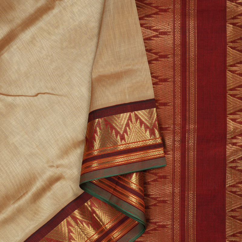Hayagrivas Handloom kanjivaram silk cotton saree in Sandal with maroon KBE446E1-19