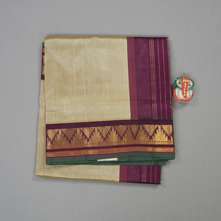 Hayagrivas Handloom Pure Silk Cotton Saree in Sandal with Dark Purple KBE446E1-22