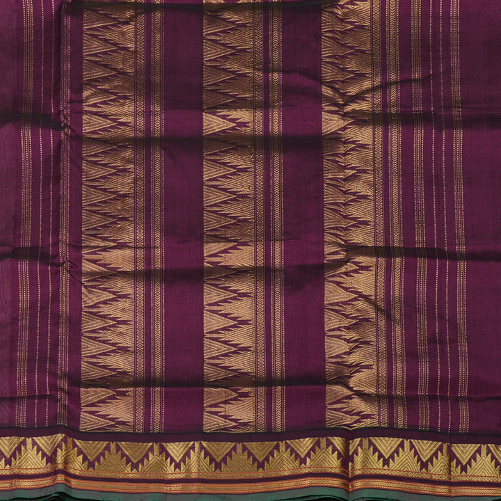 Hayagrivas Handloom Pure Silk Cotton Saree in Sandal with Dark Purple KBE446E1-22